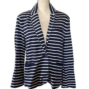 Striped Knit Blazer Jacket, Navy Blue & White, Casual‎ Chic, Comfortable